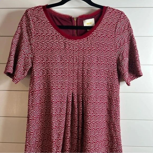Anthropologie Maeve Burgundy White Short Sleeve A-Line Mini Dress. Size Medium. - Picture 5 of 12
